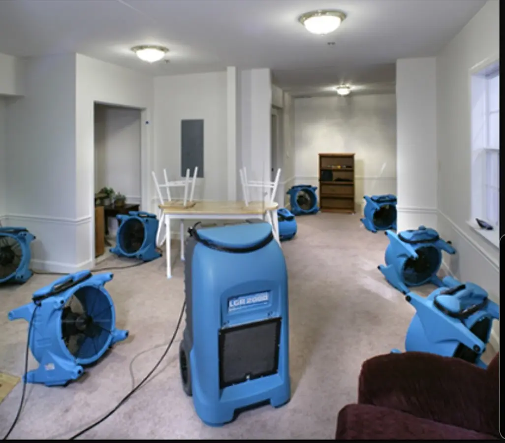 Air movers and dehumidifier setup for Water Damage Restoration in Pittston